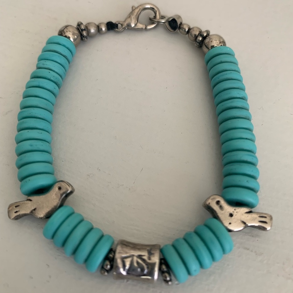Turquoise And Sterling Silver Beaded “Dove” Bracelet.
